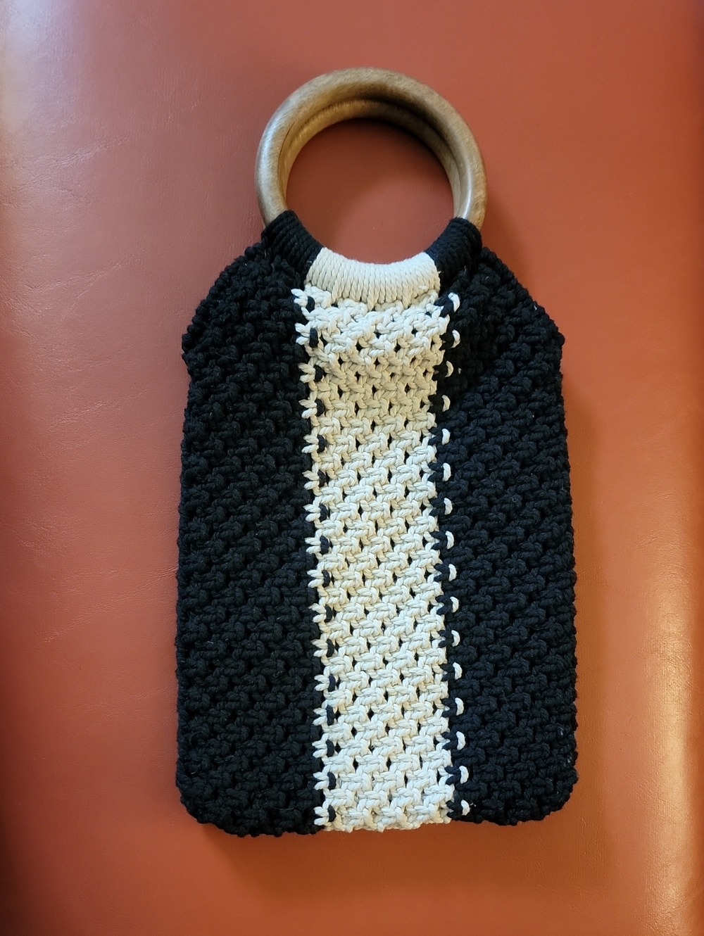 Laude The Label Gabby Mini Macramé Bag Black White Wood Handle EUC - Picture 2 of 4